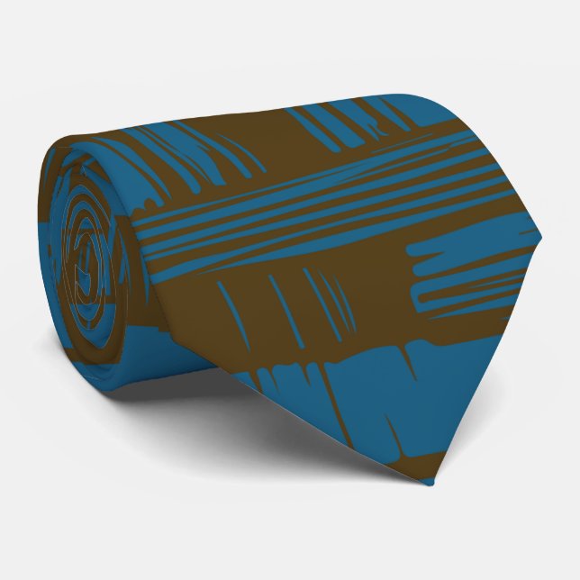 Elegant blue &brown abstract pattern  tie (Rolled)
