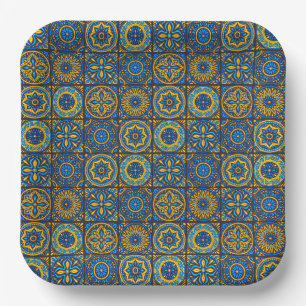 Elegant blue& brown Moroccan pattern Paper Plate