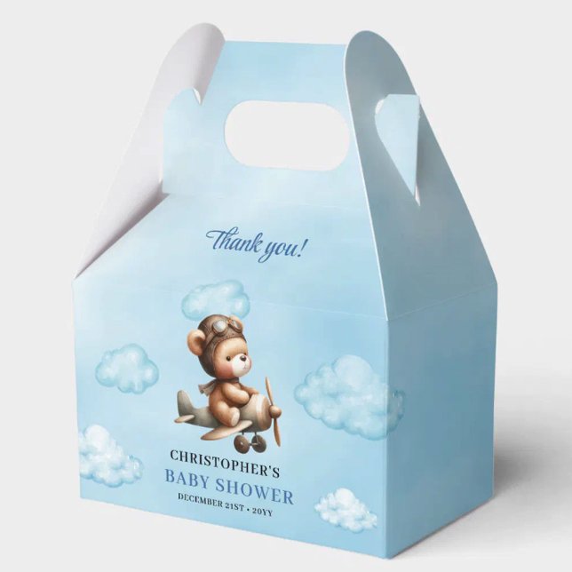 Elegant Blue Brown Teddy Bear Aviator Baby Shower  Favor Box (Elegant Blue Brown Teddy Bear Aviator Baby Shower Favor Box

)