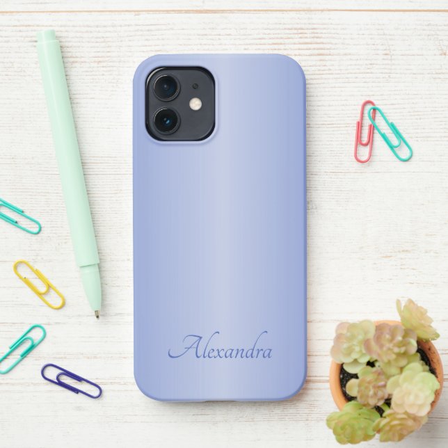 Elegant Blue Brushed Metal Name iPhone Case (On Desk)