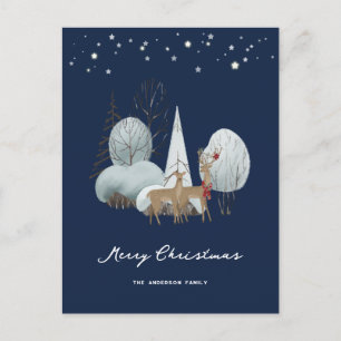 Elegant Blue Buck Doe Merry Christmas Holiday Postcard