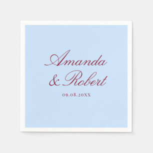Elegant Blue & Burgundy Calligraphy Names Wedding Napkin