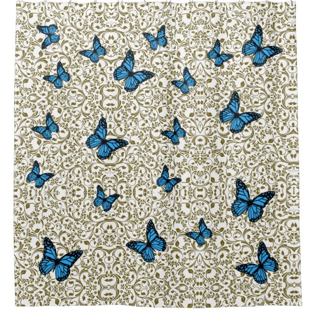 Elegant Blue Butterflies and Gold Leaves Botanical (Front)