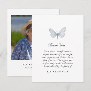 Elegant Blue Butterfly Funeral Photo Thank you  Card