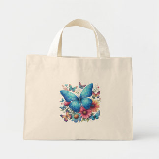 Elegant Blue Butterfly Mini Tote Bag