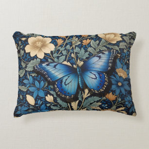 Elegant Blue Butterfly William Morris Inspired Accent Pillow