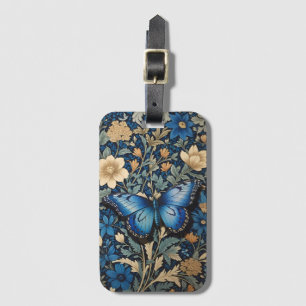 Elegant Blue Butterfly William Morris Inspired Luggage Tag