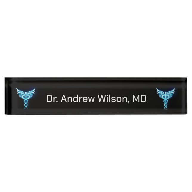 Elegant Blue Caduceus Medical Doctor  Nameplate (Front)