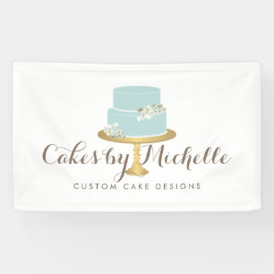 Elegant Blue Cake with Florals Cake Decorating Banner