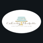 Elegant Blue Cake with Florals Cake Decorating Oval Sticker<br><div class="desc">Coordinates with the Elegant Blue Cake with Florals Cake Decorating Business Card Template by 1201AM. An elegant aqua blue tiered cake decorated with white flowers sits atop a faux gold cake stand for a beautiful aesthetic on these bakery or cake decorator's personalized stickers. Update the calligraphic text with your name...</div>
