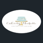 Elegant Blue Cake with Florals Cake Decorating Oval Sticker<br><div class="desc">Coordinates with the Elegant Blue Cake with Florals Cake Decorating Business Card Template by 1201AM. An elegant aqua blue tiered cake decorated with white flowers sits atop a faux gold cake stand for a beautiful aesthetic on these bakery or cake decorator's personalized stickers. Update the calligraphic text with your name...</div>