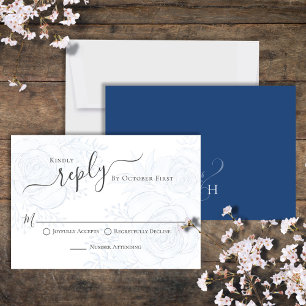 Elegant Blue Calligraphy Ampersand Guest RSVP