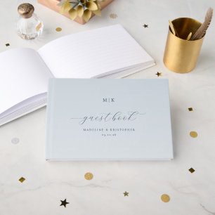 Elegant Blue Calligraphy Guest Book