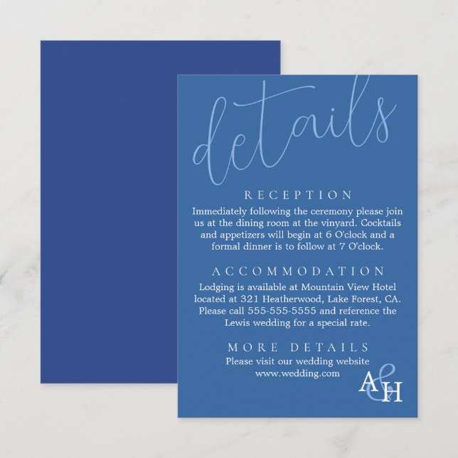 Elegant Blue Calligraphy Script Wedding RSVP Card (Front/Back)