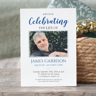 Elegant Blue Celebration of Life Photo Invitation
