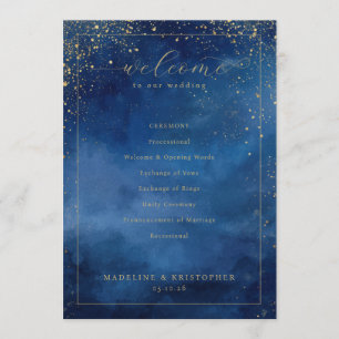 Elegant Blue Celestial Wedding Ceremony Program