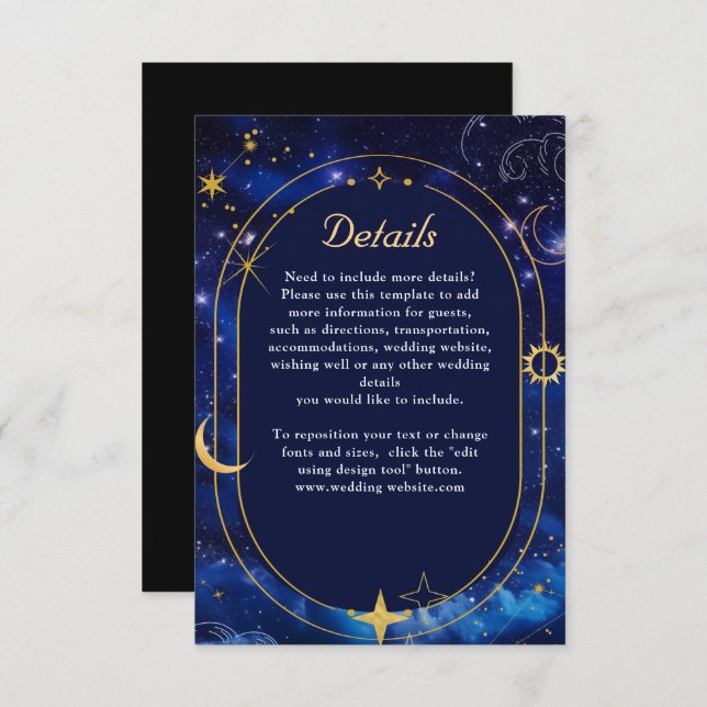 Elegant blue celestial wedding details  enclosure card (Front/Back)