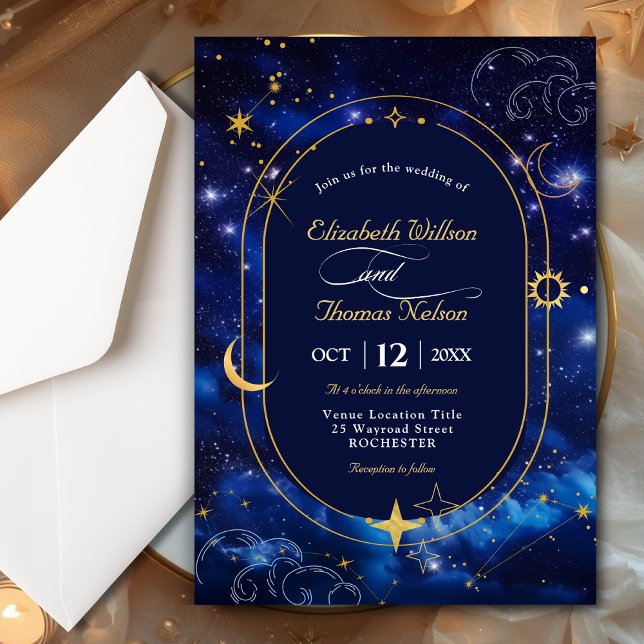 Elegant blue celestial wedding invitation (Creator Uploaded)