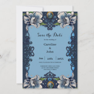 Elegant blue celtic design save the date