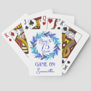 Elegant Blue Cheers to 75 Years Birthday Party Playing Cards