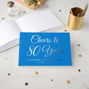 Elegant Blue Cheers to 80 Years 80th Birthday Guest Book