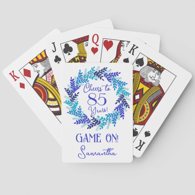 Elegant Blue Cheers to 85 Years Birthday Party Playing Cards (Back)