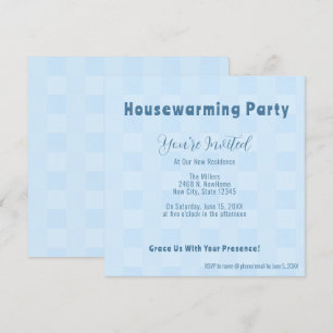 Elegant Blue Chequered Housewarming Party Invite