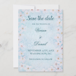Elegant Blue Cherry Blossom Save the Date Wedding 