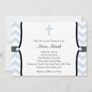 Elegant Blue Chevron Christening Invitation