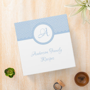 Elegant Blue Chevron Monogram Recipe Binder