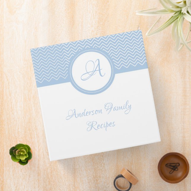 Elegant Blue Chevron Monogram Recipe Binder (In Situ)