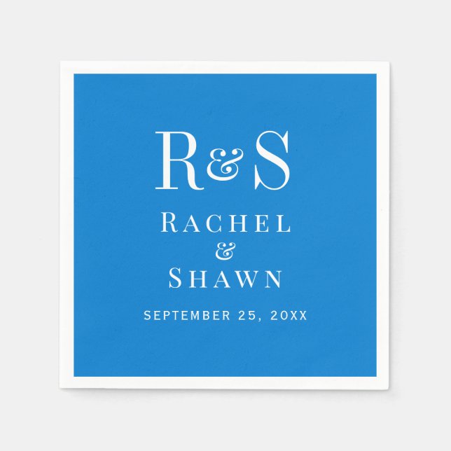 Elegant Blue Chic Modern Monogram Wedding Napkin (Front)