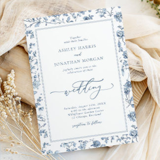Elegant Blue Chinoiserie All in One Wedding Invitation