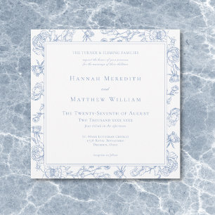Elegant Blue Chinoiserie Bird & Crest Wedding Invitation