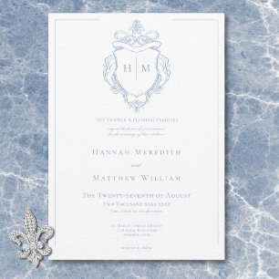 Elegant Blue Chinoiserie Bird & Crest Wedding Invitation