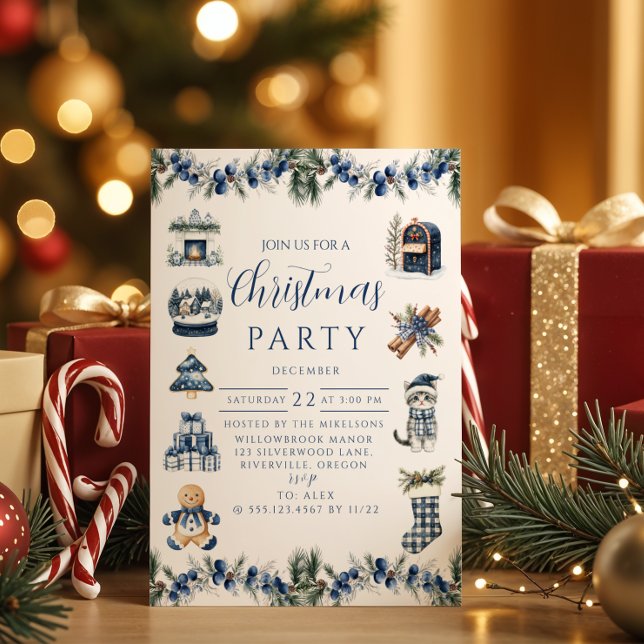 Elegant Blue Chinoiserie Christmas Invitation (Creator Uploaded)