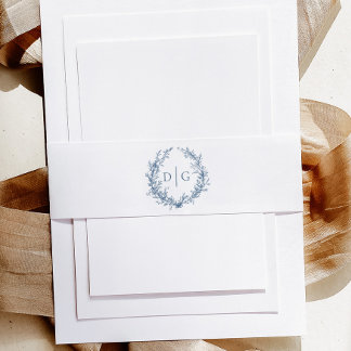 Elegant Blue Chinoiserie Crest Wedding Invitation Belly Band