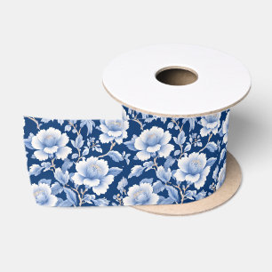Elegant Blue Chinoiserie Floral bridal shower Satin Ribbon