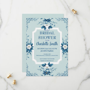 Elegant Blue Chinoiserie Floral bridal shower Save The Date