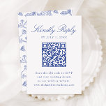 Elegant Blue Chinoiserie Floral Wedding QR Code RSVP Card<br><div class="desc">Allow guests to RSVP to your wedding with ease with this Elegant Blue Chinoiserie Floral QR code RSVP card. The elegant wedding QR code RSVP card displays "Kindly Reply" in a blue calligraphy script. Personalize the QR code RSVP enclosure card with your desired response date, wedding website, QR code website...</div>