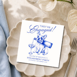 Elegant Blue Chinoiserie French Bulldog Engagement Napkin