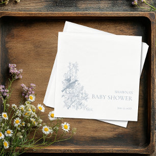 Elegant Blue Chinoiserie Nature Birds Baby Shower Napkin