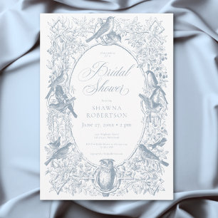 Elegant Blue Chinoiserie Nature & Birds Shower Invitation