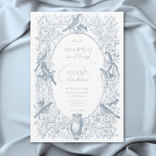 Elegant Blue Chinoiserie Nature & Birds Wedding Invitation