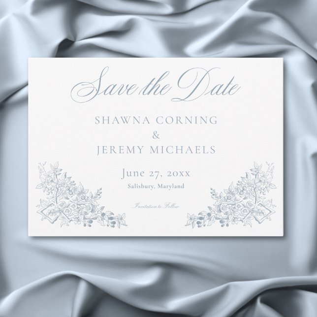 Elegant Blue Chinoiserie Nature & Birds Wedding Save The Date (Elegant Blue Chinoiserie Nature & Birds Wedding Save The Date)