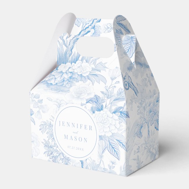 Elegant Blue Chinoiserie Porcelain Wedding Favor Box (Front Side)