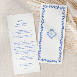 Elegant Blue chinoiserie Script Wedding  Menu