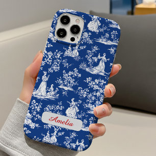 Elegant Blue Chinoiserie Toile Floral Monogram iPhone 16 Pro Case