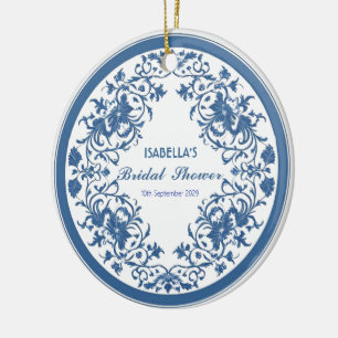 Elegant Blue Chinoiserie Victorian Chinese Floral  Ceramic Ornament