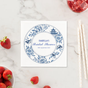 Elegant Blue Chinoiserie Victorian Chinese Floral Napkin